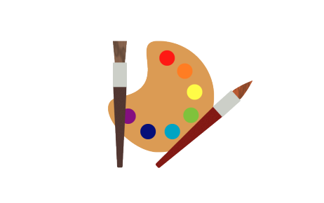 Illustration of colour palette and brushes